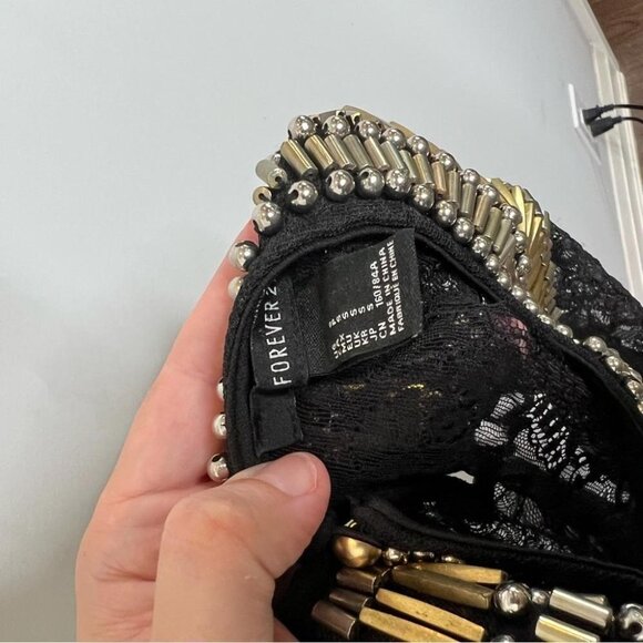 Forever 21 Womens Size Small Black Lace Sheer Sheath Dress Sleeveless Beaded - Picture 8 of 10